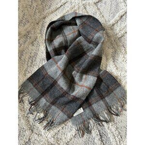 John Hanly Co Scarf 100% Lambswool Ireland Plaid Gray  Wool